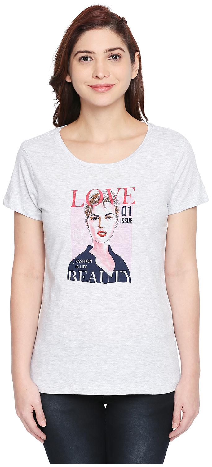 

Honey By Pantaloons Women Grey Regular fit Round neck Cotton T shirt