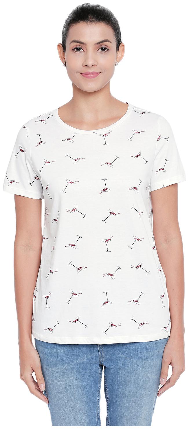 

Honey By Pantaloons Women White Regular fit Round neck Cotton T shirt