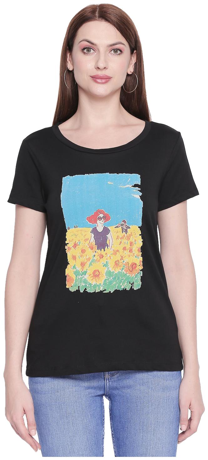 

Honey By Pantaloons Women Black Regular fit Round neck Cotton T shirt