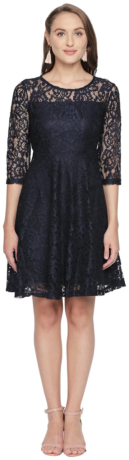

Honey By Pantaloons Blue Self design A-line dress