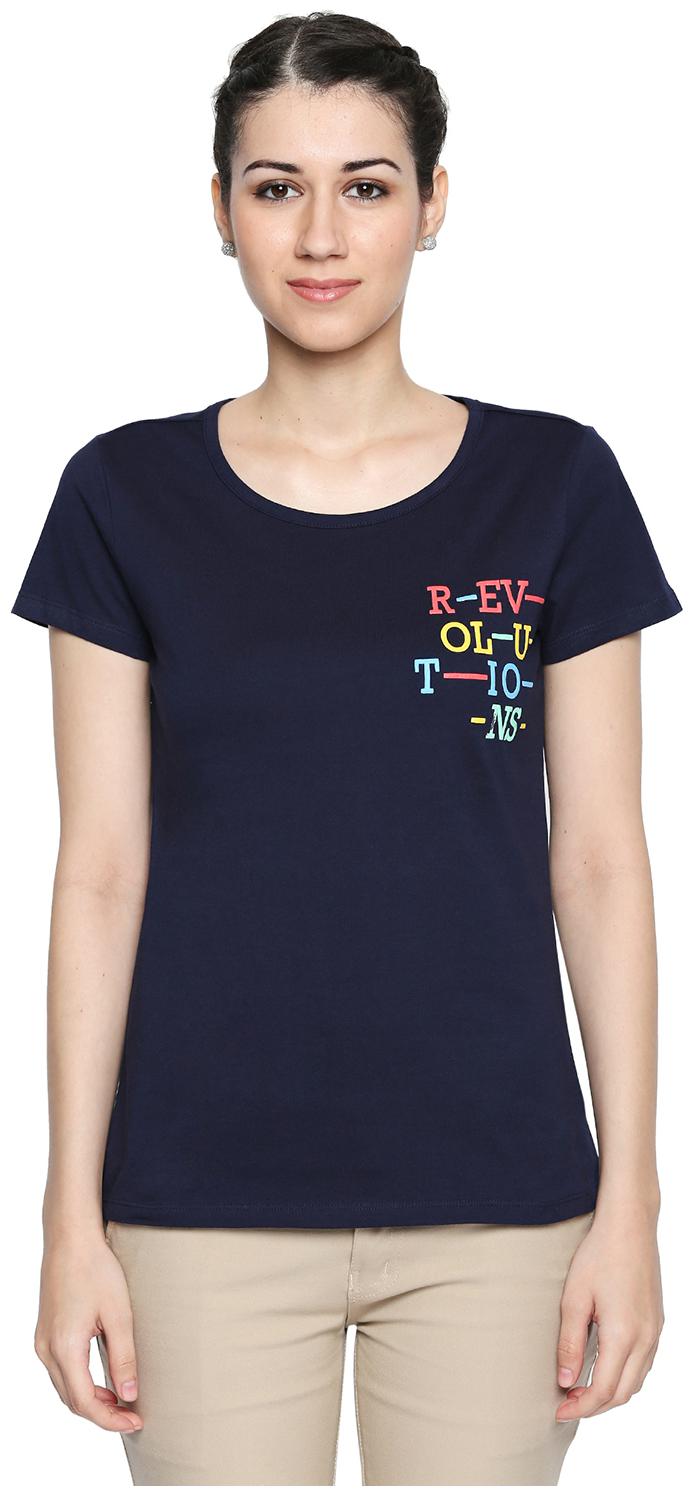 

Honey By Pantaloons Women Blue Regular fit Round neck Cotton T shirt