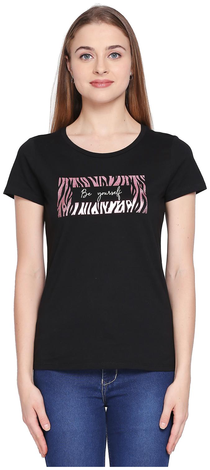 

Honey By Pantaloons Women Black Regular fit Round neck Cotton T shirt