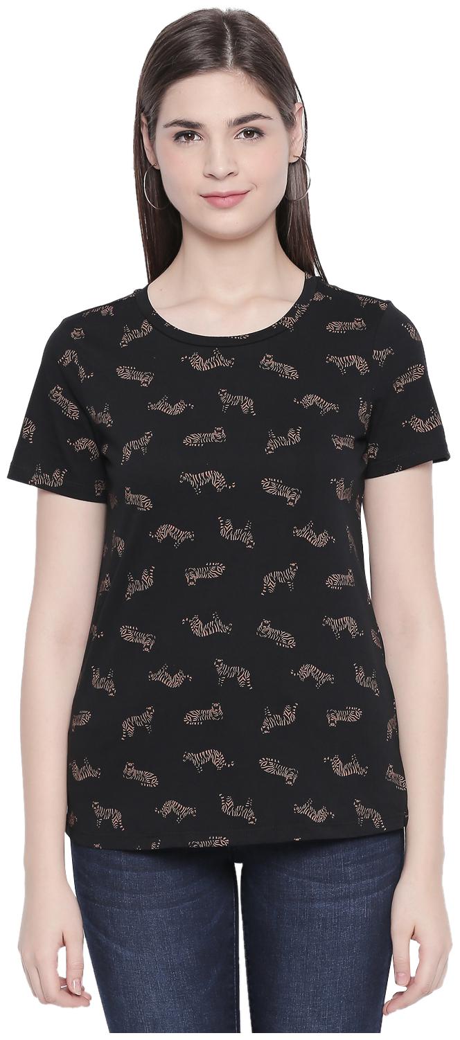 

Honey By Pantaloons Women Black Regular fit Round neck Cotton T shirt