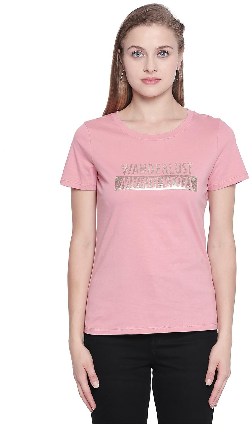 

Honey By Pantaloons Women Pink Regular fit Round neck Cotton T shirt