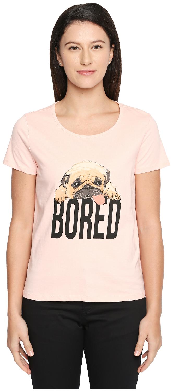

Honey By Pantaloons Women Pink Regular fit Round neck Cotton T shirt