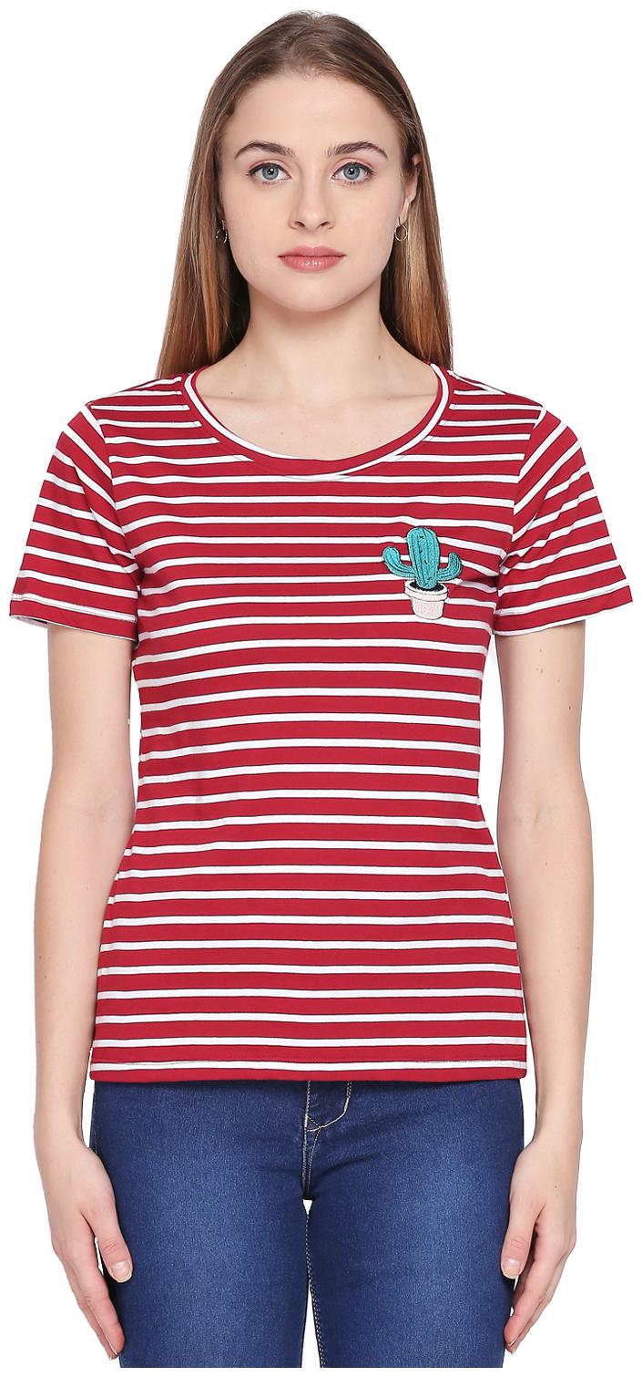 

Honey By Pantaloons Women White Regular fit Round neck Cotton T shirt