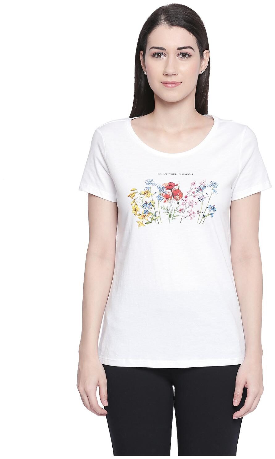 

Honey By Pantaloons Women White Regular fit Round neck Cotton T shirt
