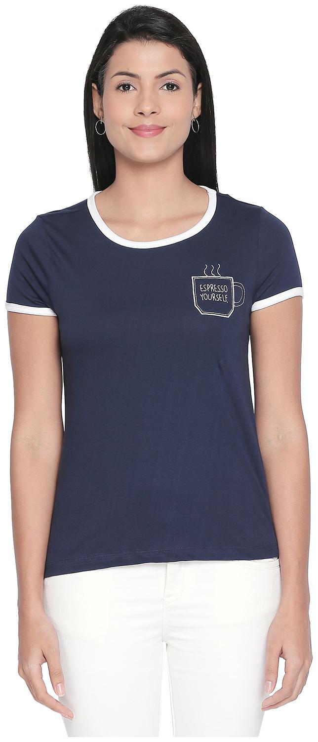 

Honey By Pantaloons Women Blue Regular fit Round neck Cotton T shirt