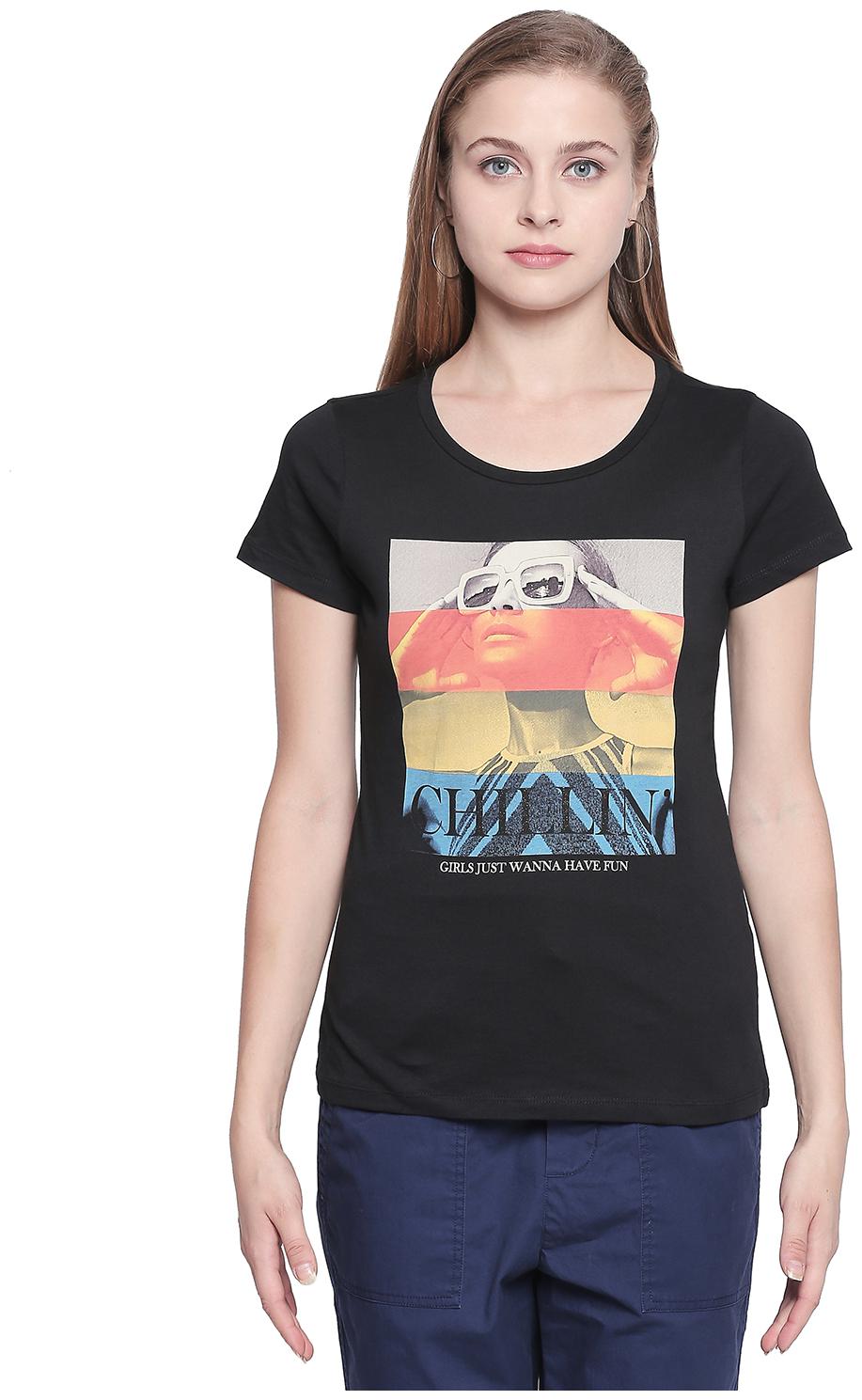 

Honey By Pantaloons Women Black Regular fit Round neck Cotton T shirt