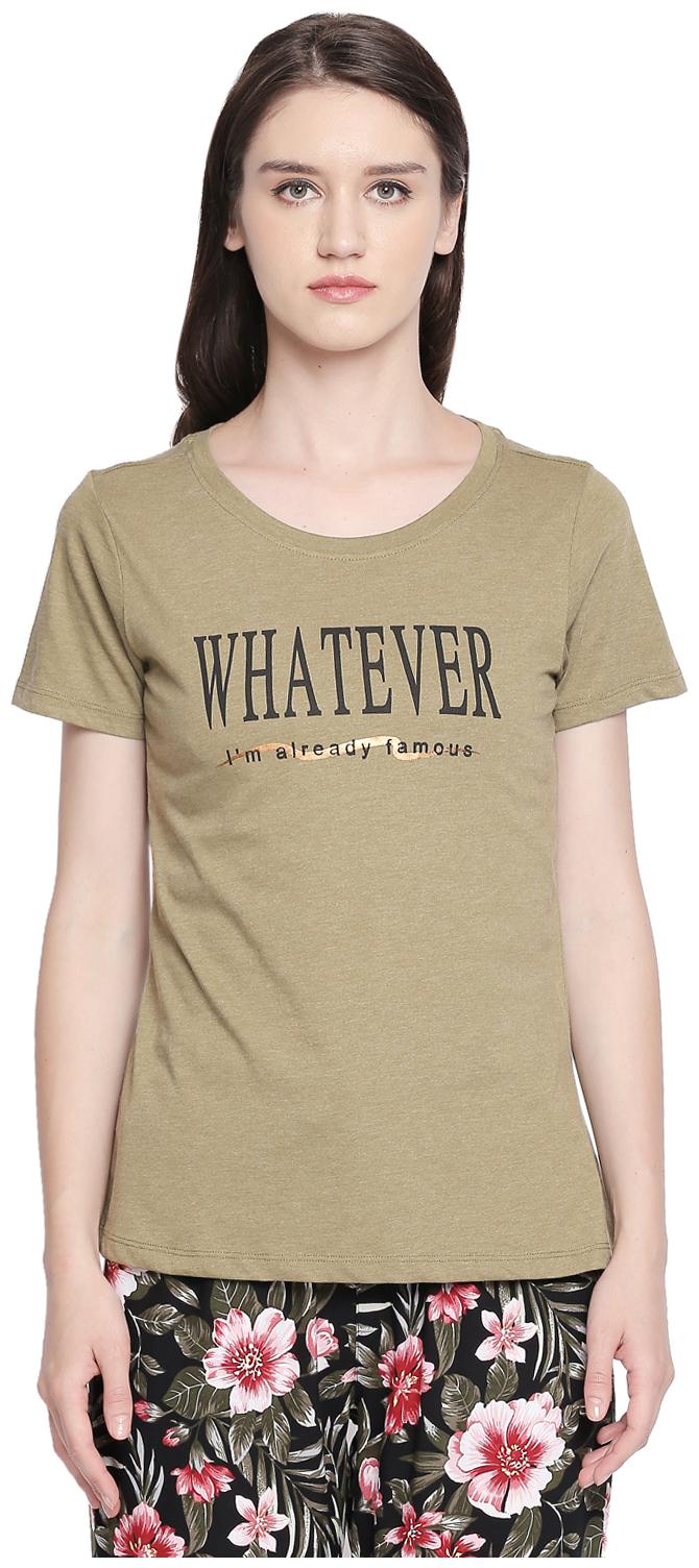 

Honey By Pantaloons Women Green Regular fit Round neck Blended T shirt