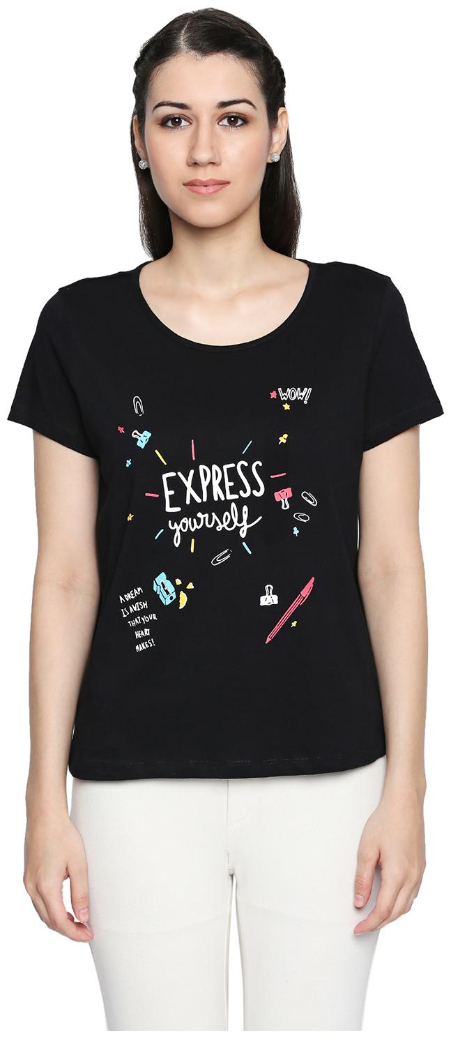 

Honey By Pantaloons Women Black Regular fit Round neck Cotton T shirt