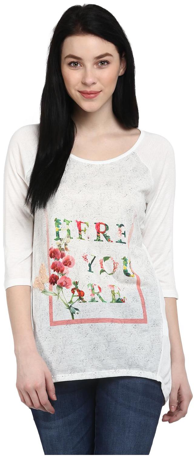 

Honey By Pantaloons Women White Regular fit Round neck Polyester T shirt