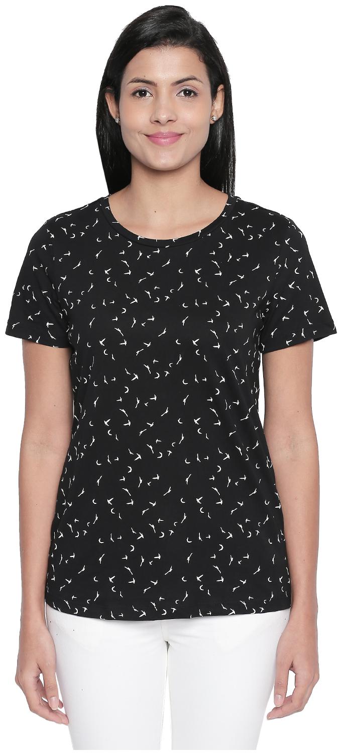 

Honey By Pantaloons Women Black Regular fit Round neck Cotton T shirt