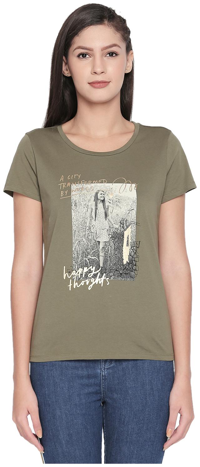 

Honey By Pantaloons Women Green Regular fit Round neck Cotton T shirt