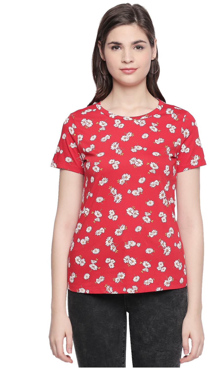 

Honey By Pantaloons Women Red Regular fit Round neck Cotton T shirt