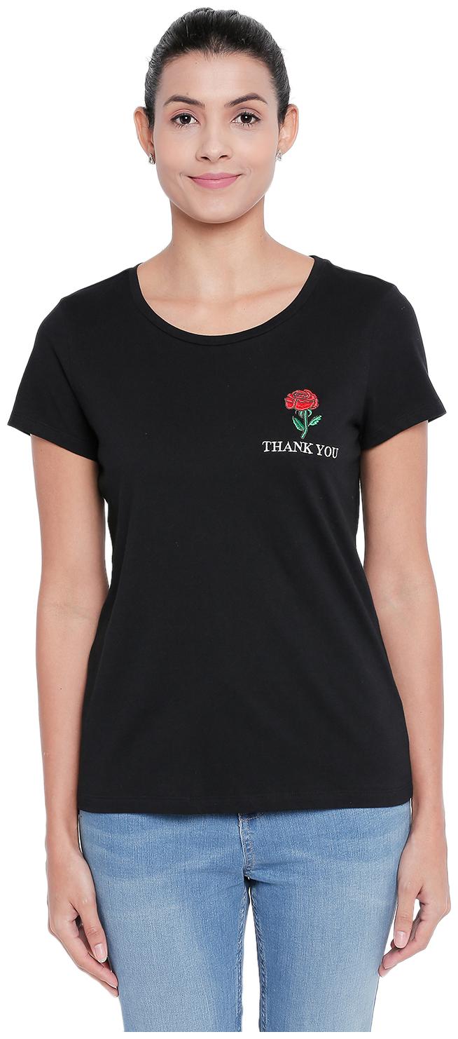 

Honey By Pantaloons Women Black Regular fit Round neck Cotton T shirt