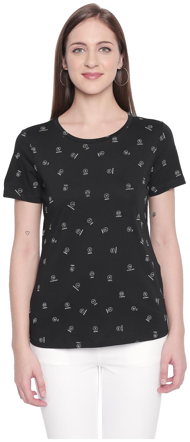 

Honey By Pantaloons Women Black Regular fit Round neck Cotton T shirt