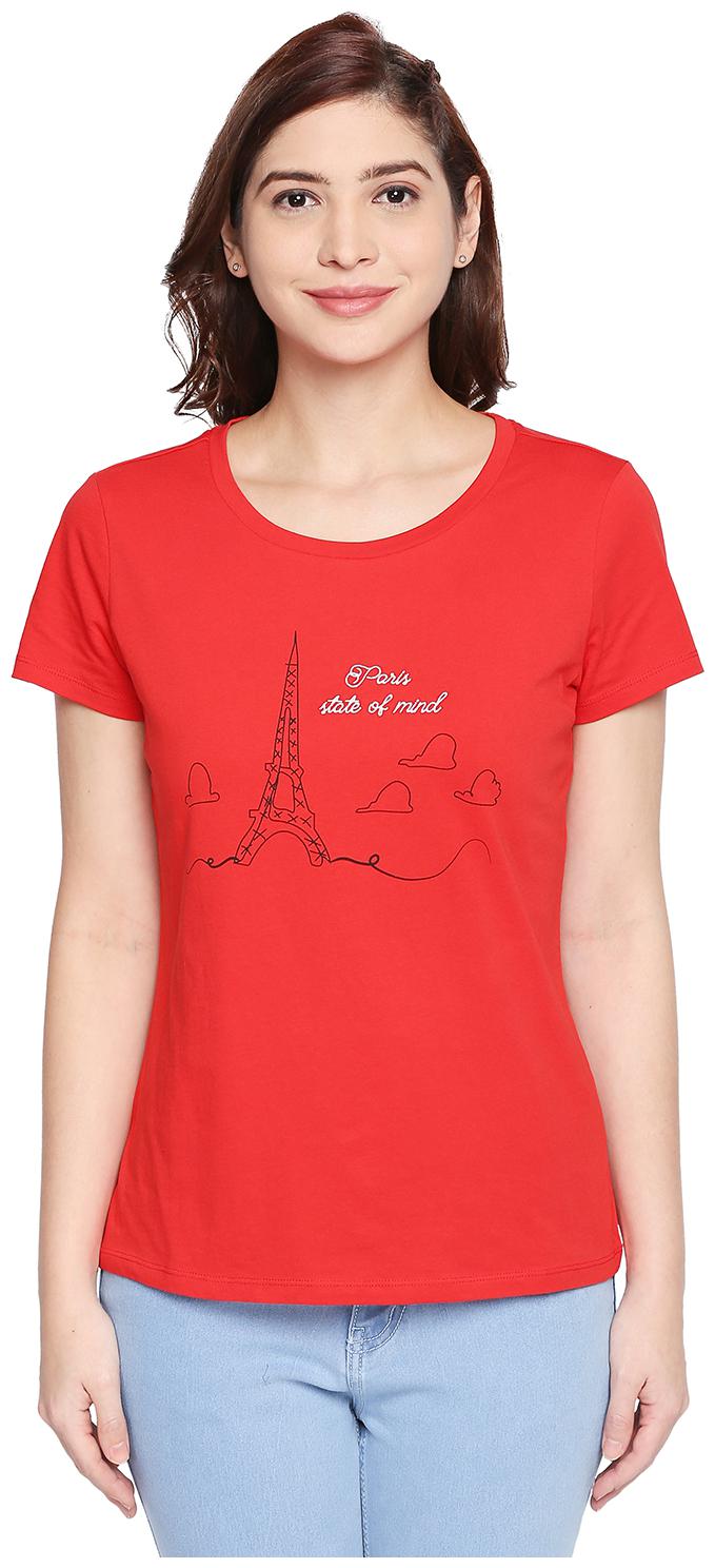 

Honey By Pantaloons Women Red Regular fit Round neck Cotton T shirt