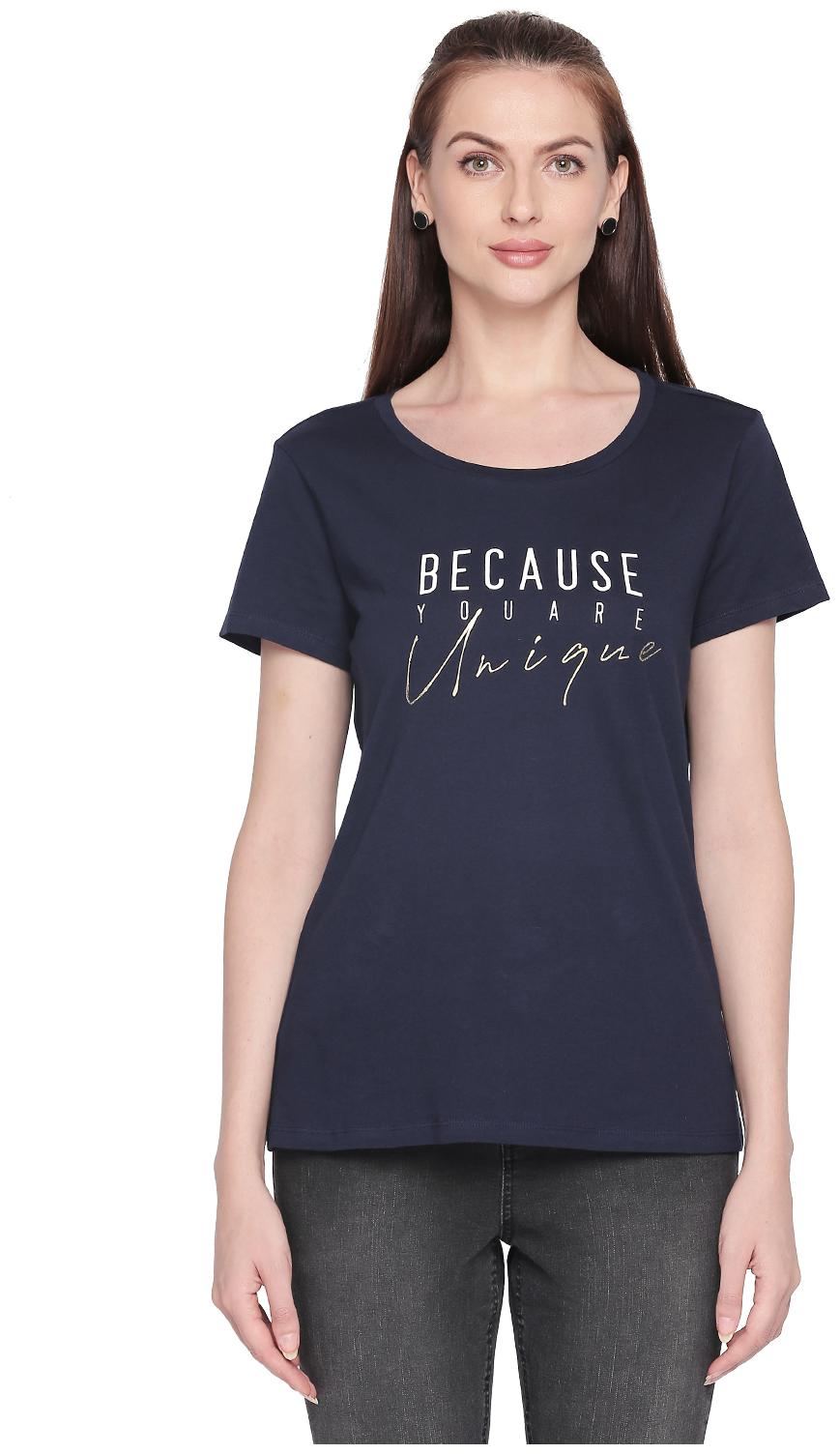 

Honey By Pantaloons Women Blue Regular fit Round neck Cotton T shirt