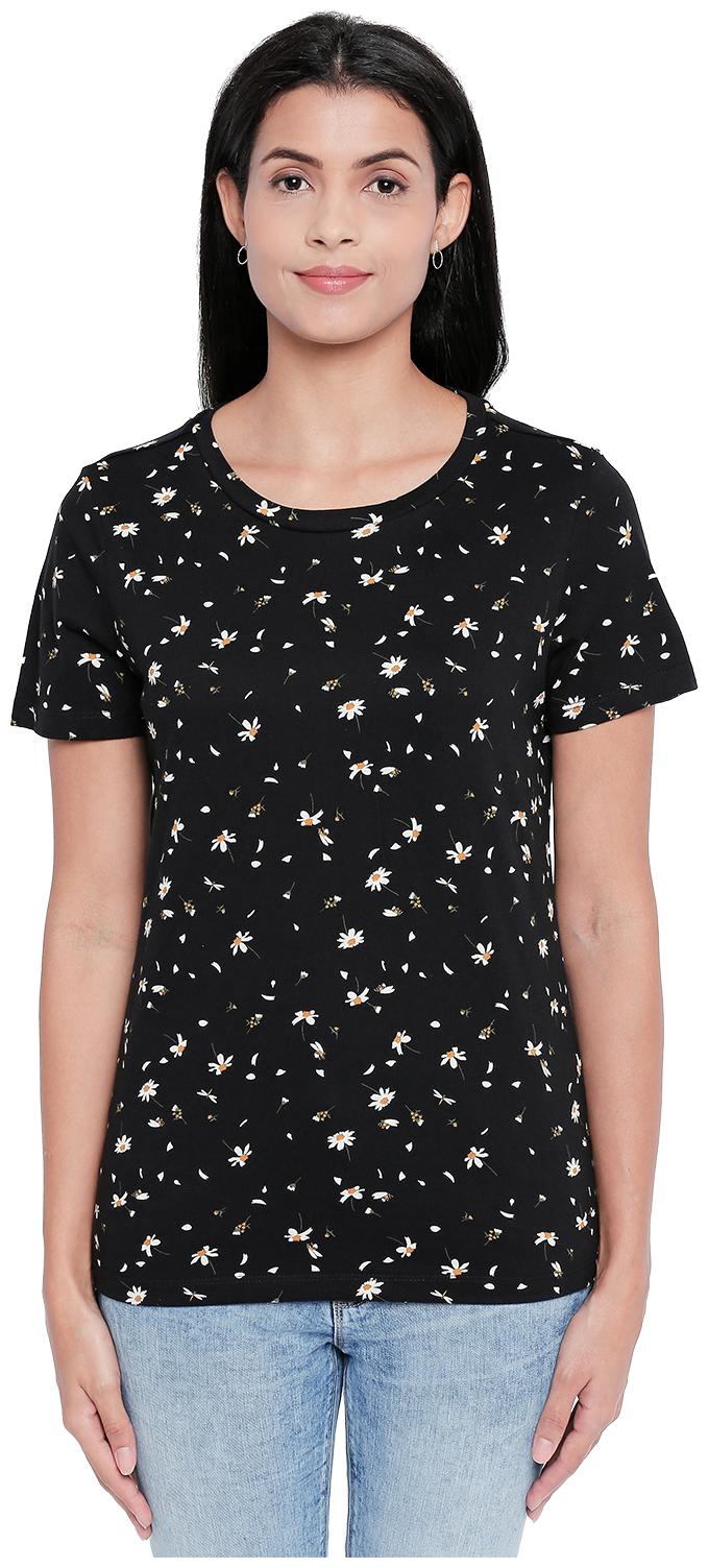 

Honey By Pantaloons Women Black Regular fit Round neck Cotton T shirt