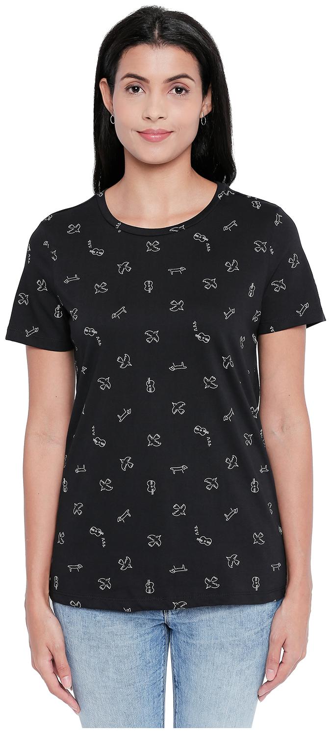 

Honey By Pantaloons Women Black Regular fit Round neck Cotton T shirt