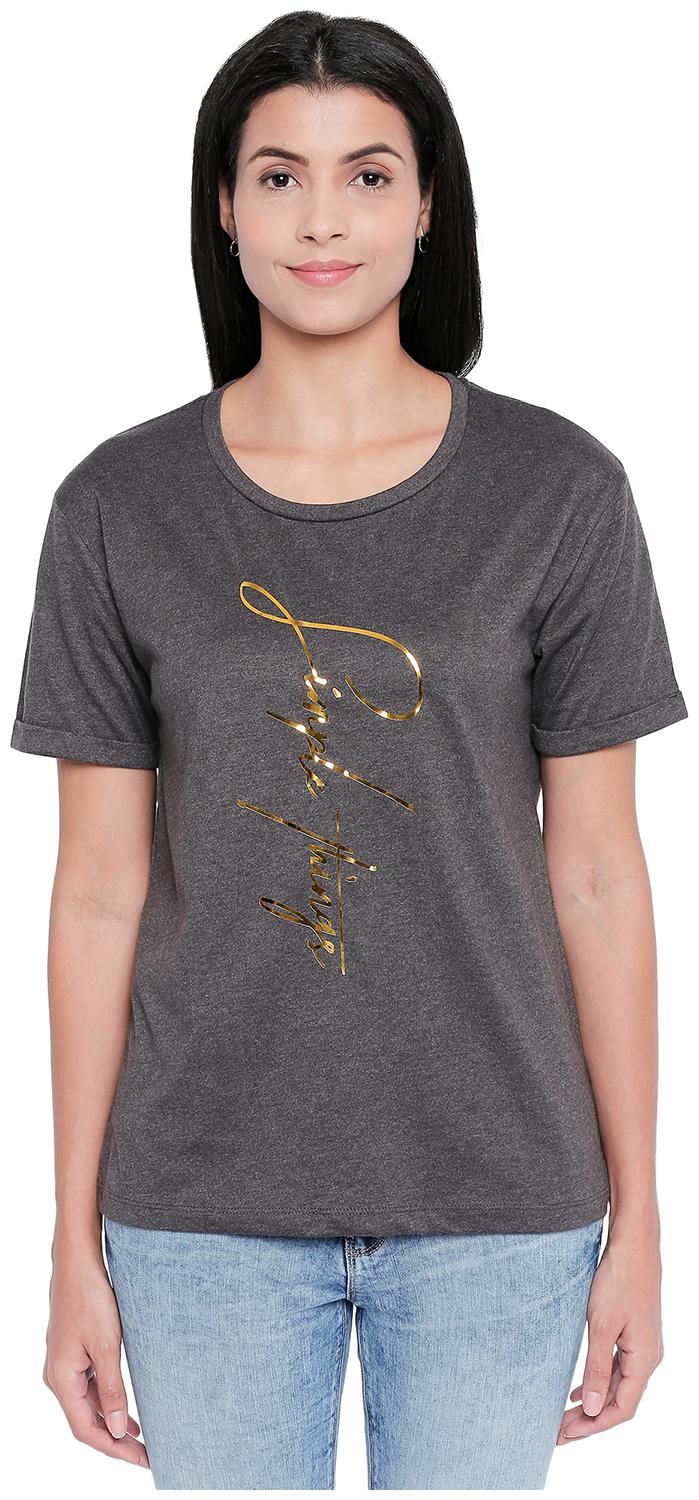

Honey By Pantaloons Women Grey Regular fit Round neck Cotton T shirt
