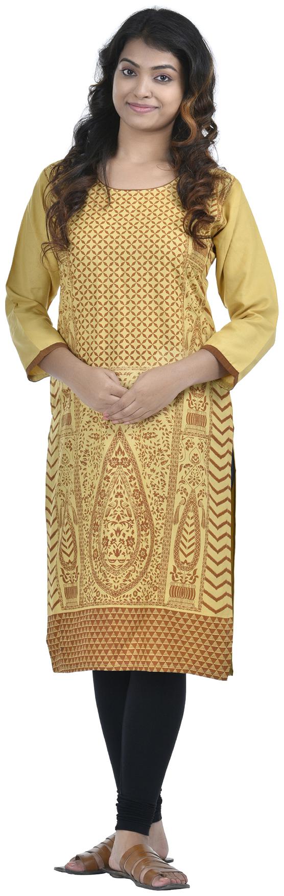 

South India Shopping Mall Women Beige Printed Straight Kurti