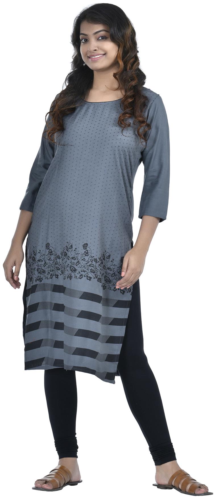 

South India Shopping Mall Women Grey Printed Straight Kurti