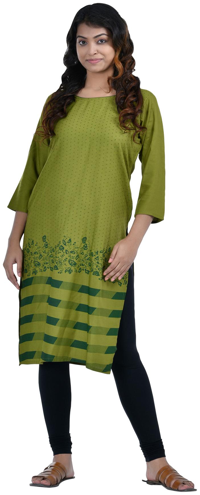 

South India Shopping Mall Women Green Printed Straight Kurti