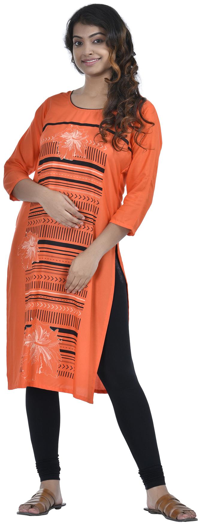 

South India Shopping Mall Women Orange Striped Straight Kurti