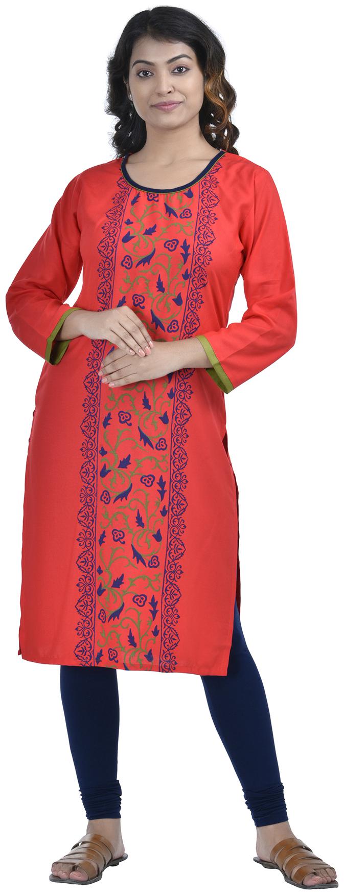 

South India Shopping Mall Women Red Floral Straight Kurti