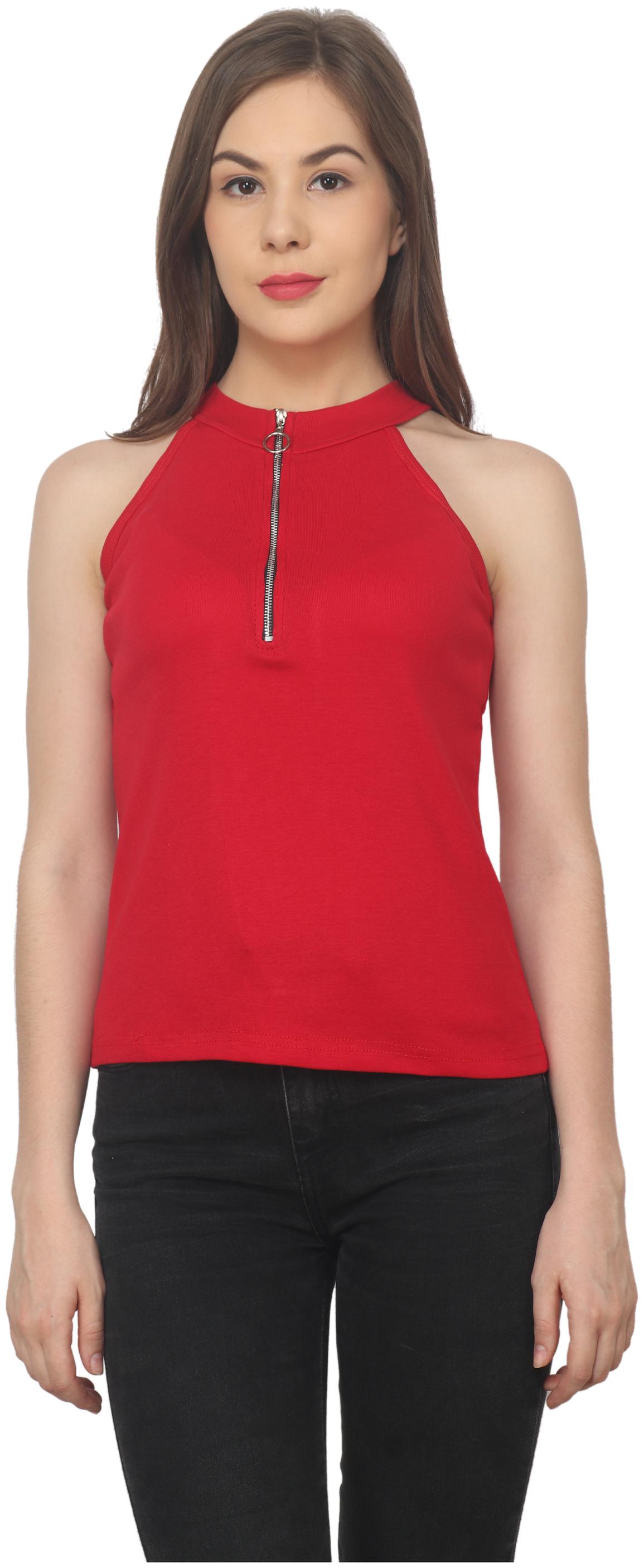 

India Inc Women Red Regular fit Round neck Knitted T shirt
