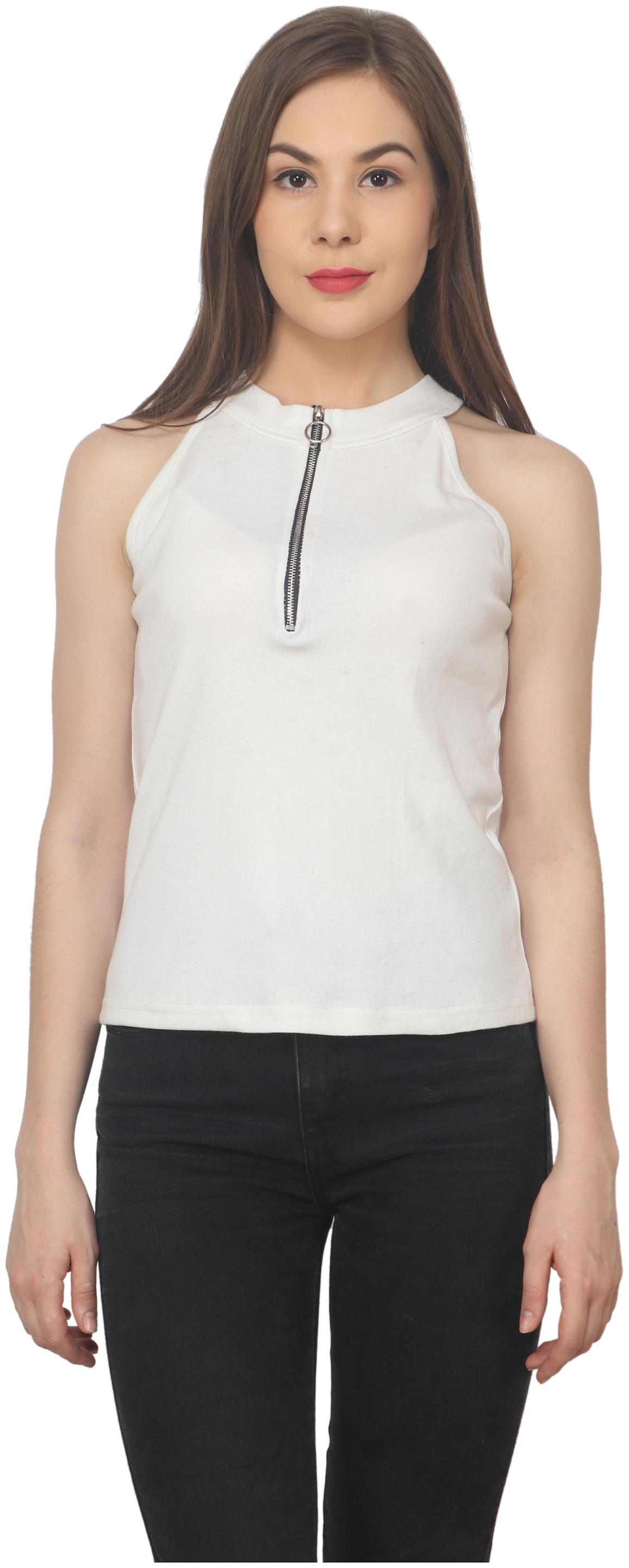 

India Inc Women White Regular fit Round neck Knitted T shirt