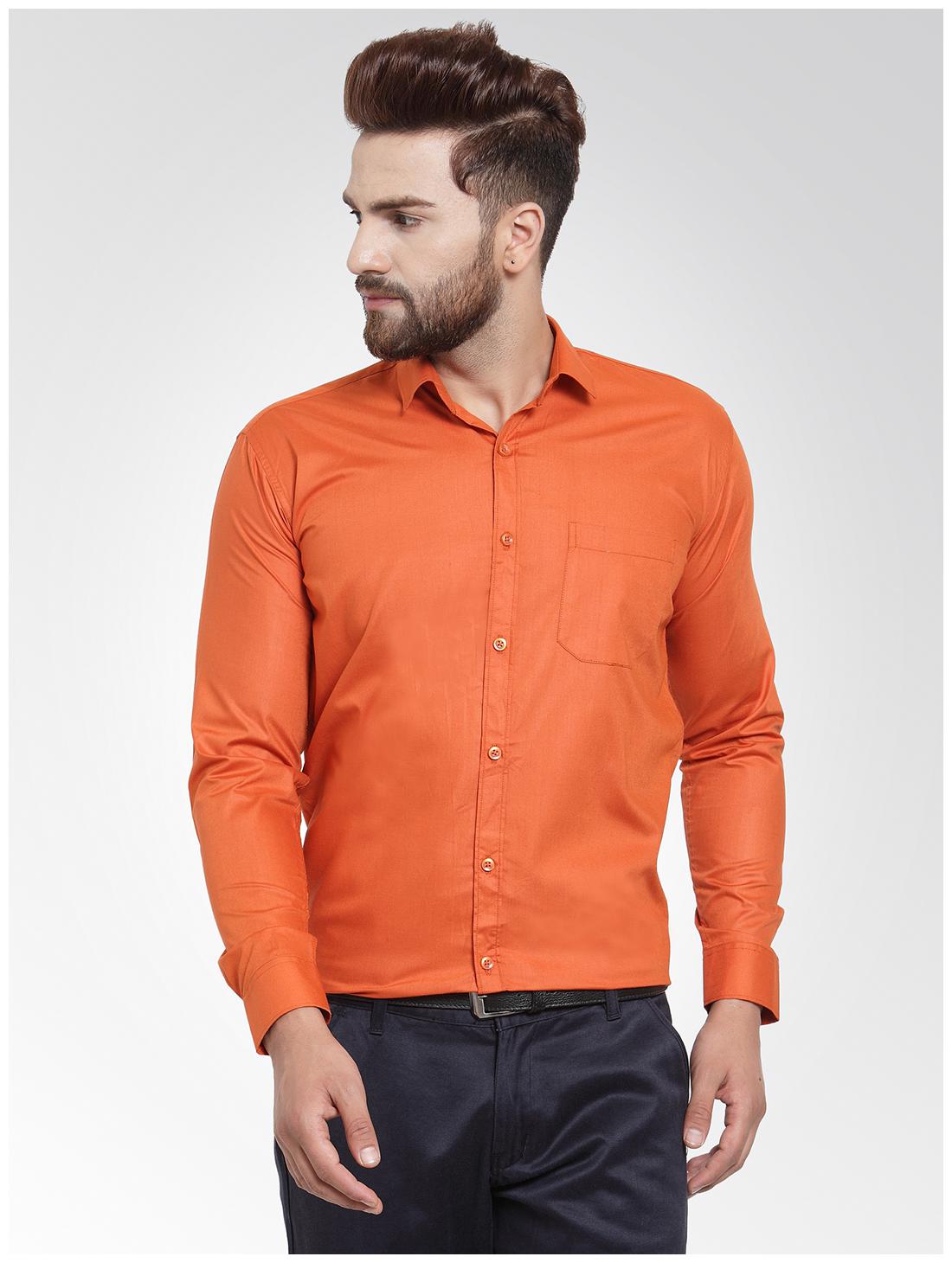 

The Hanger Men Orange Solid Slim Fit Casual Shirt