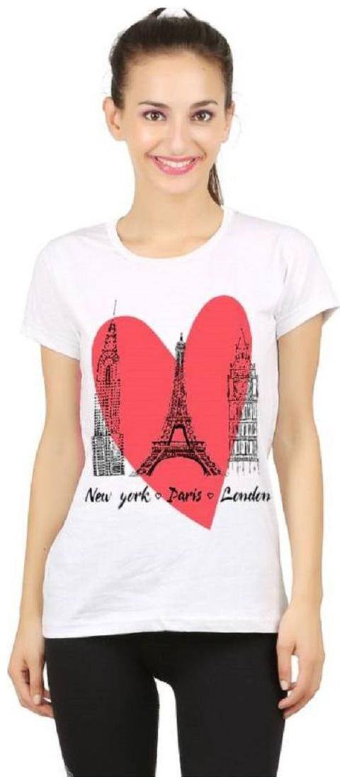 HOTFITS Women White Regular fit Round neck Cotton T shirt