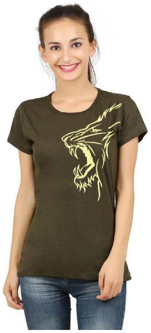 HOTFITS Women Green Regular fit Round neck Cotton T shirt