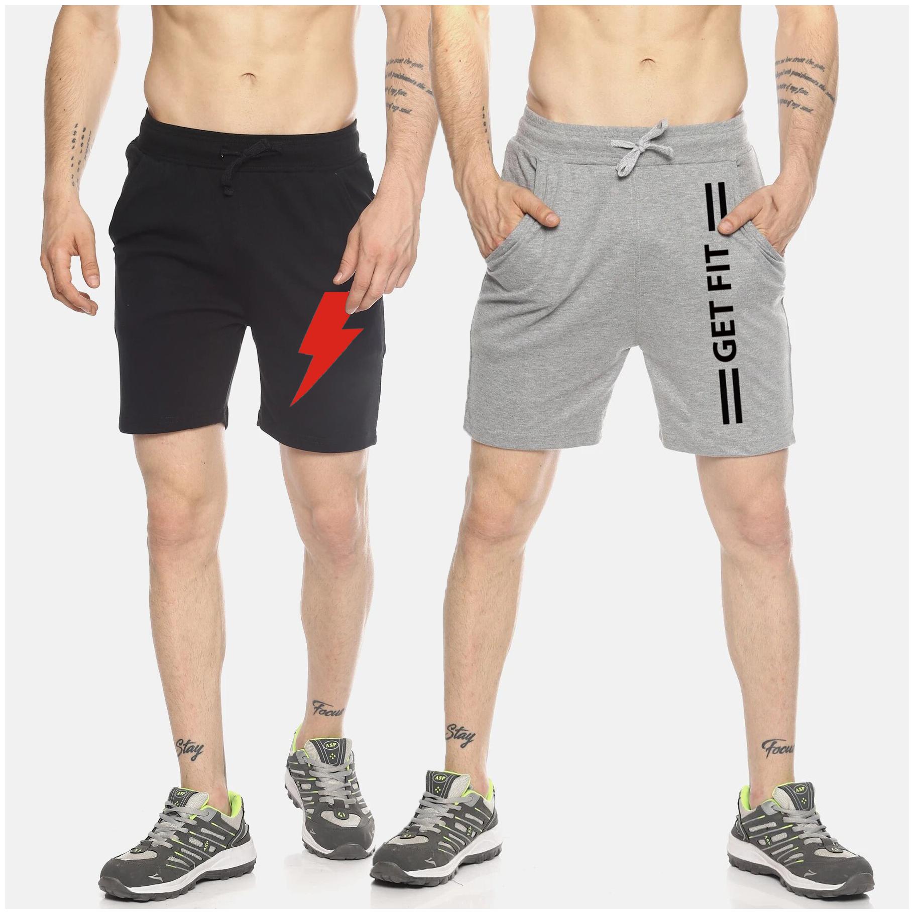 

HOTFITS Men Grey Black Regular Fit Regular Shorts