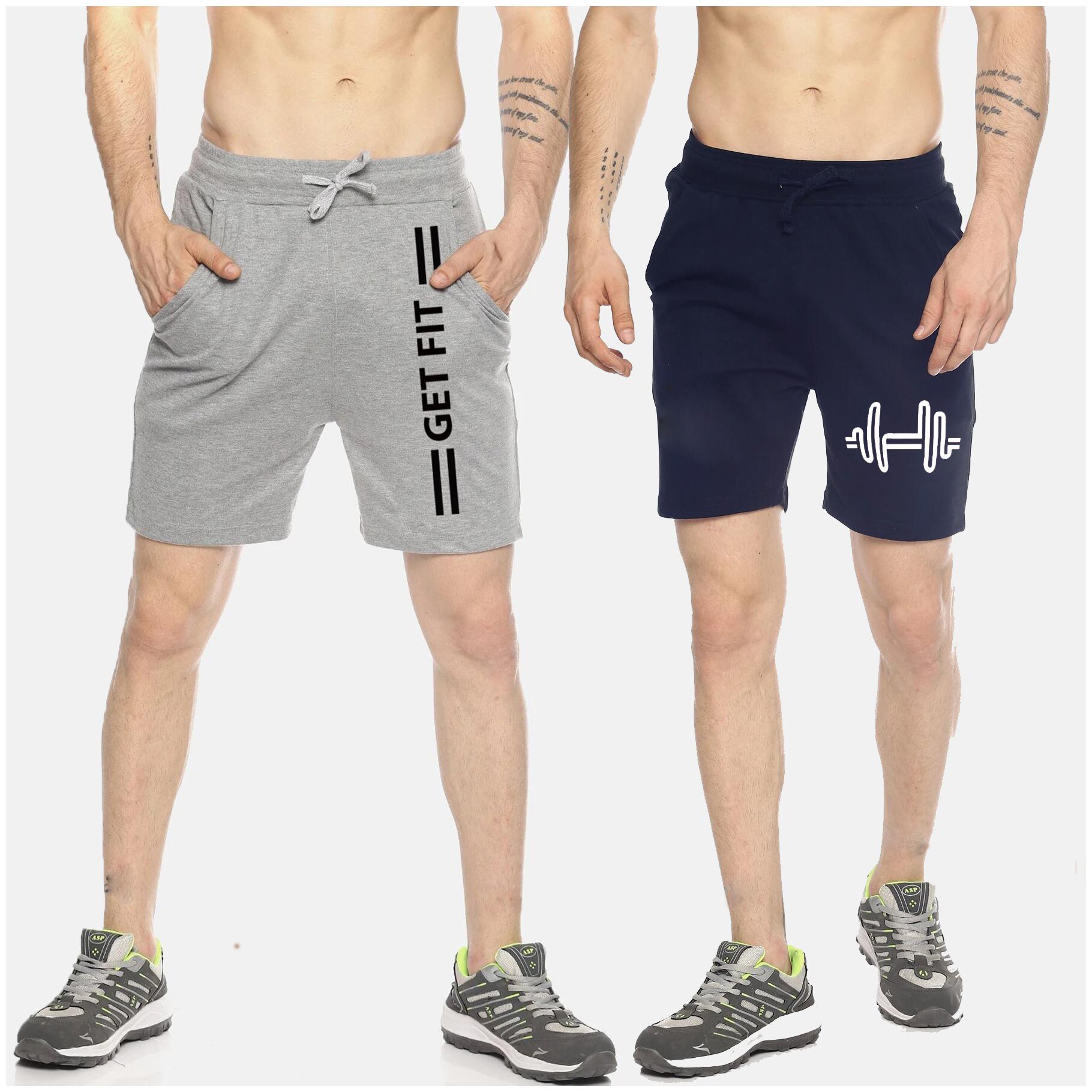 

HOTFITS Men Grey Navy Blue Regular Fit Regular Shorts