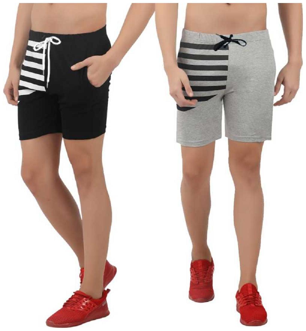 

HOTFITS Men Grey Black Regular Fit Regular Shorts