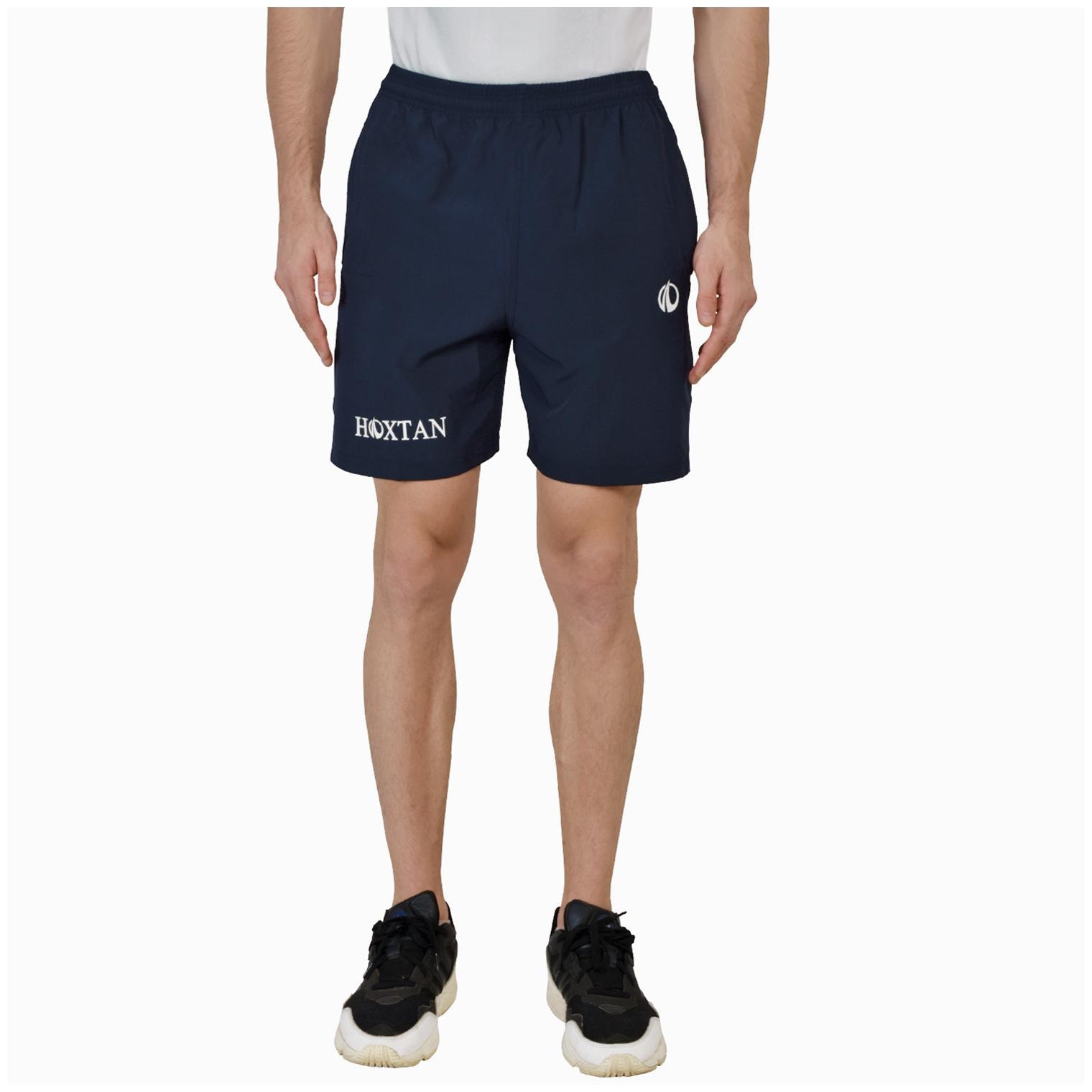 

Hoxtan Navy Blue Regular Fit Polyester Fabric Shorts with Two Side Zipper Pockets Gym Running Wear for Men
