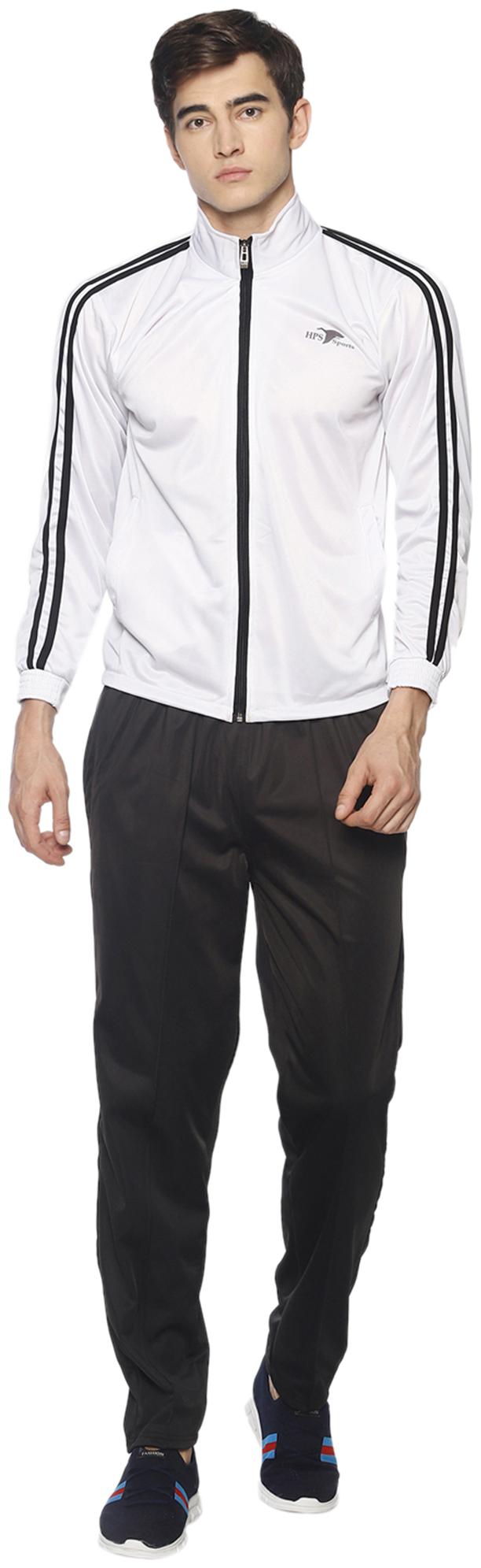

HPS Sports Men White Black Solid Regular Fit Track Suit