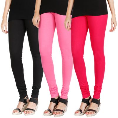 

HRINKAR BLACK LIGHT PINK DARK PINK Soft Cotton Lycra Plain leggings Pack of 3 Size - L XL XXL - HLGCMB0642-XXL