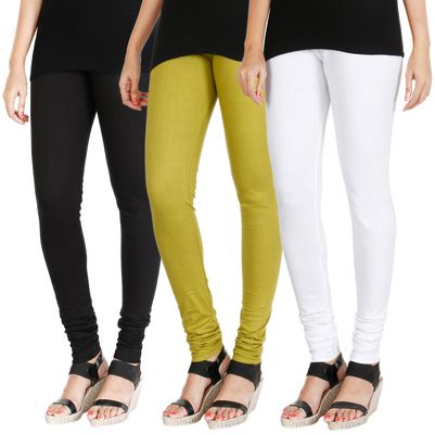 

HRINKAR BLACK LIGHT GREEN WHITE Soft Cotton Lycra Plain leggings womens and girls combo Pack of 3 Size - L XL XXL - HLGCMB0636-XXL