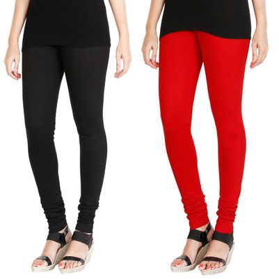 

HRINKAR BLACK RED Soft Cotton Lycra Plain leggings for girls combo Pack of 2 Size - L XL XXL - HLGCMB0080-XXL
