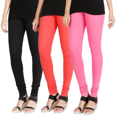 

HRINKAR BLACK PEACH LIGHT PINK Soft Cotton Lycra Plain leggings for womens combo Pack of 3 Size - L XL XXL - HLGCMB0619-L