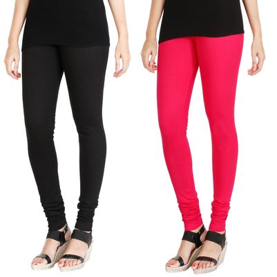 

HRINKAR BLACK DARK PINK Soft Cotton Lycra Plain leggings for womens combo Pack of 2 Size - L XL XXL - HLGCMB0078-XL