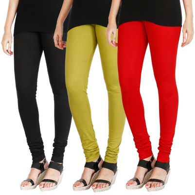 

HRINKAR BLACK LIGHT GREEN RED Soft Cotton Lycra Plain leggings for womens combo Pack of 3 Size - L XL XXL - HLGCMB0635-XXL