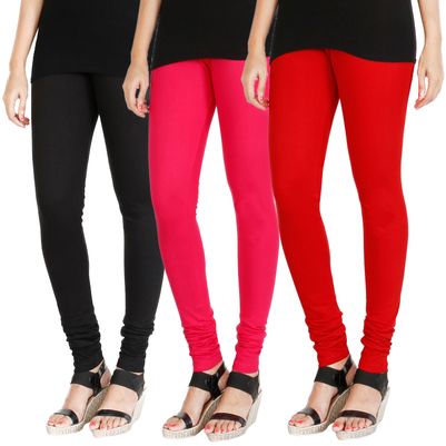 

HRINKAR BLACK DARK PINK RED Soft Cotton Lycra Plain Salwar leggings combo Pack of 3 Size - L XL XXL - HLGCMB0647-XXL