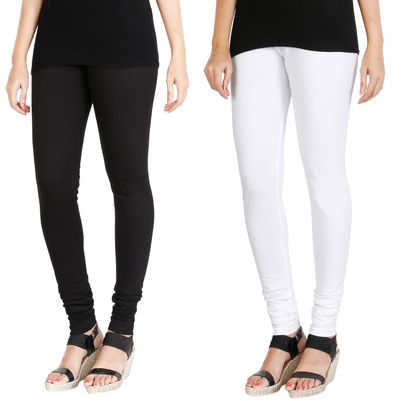 

HRINKAR BLACK WHITE Soft Cotton Lycra Plain girls leggings combo Pack of 2 Size - L XL XXL - HLGCMB0081-XL