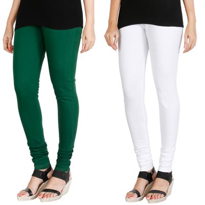 

HRINKAR BOTTLE GREEN WHITE Soft Cotton Lycra Plain leggings womens and girls combo Pack of 2 Size - L XL XXL - HLGCMB0058-L